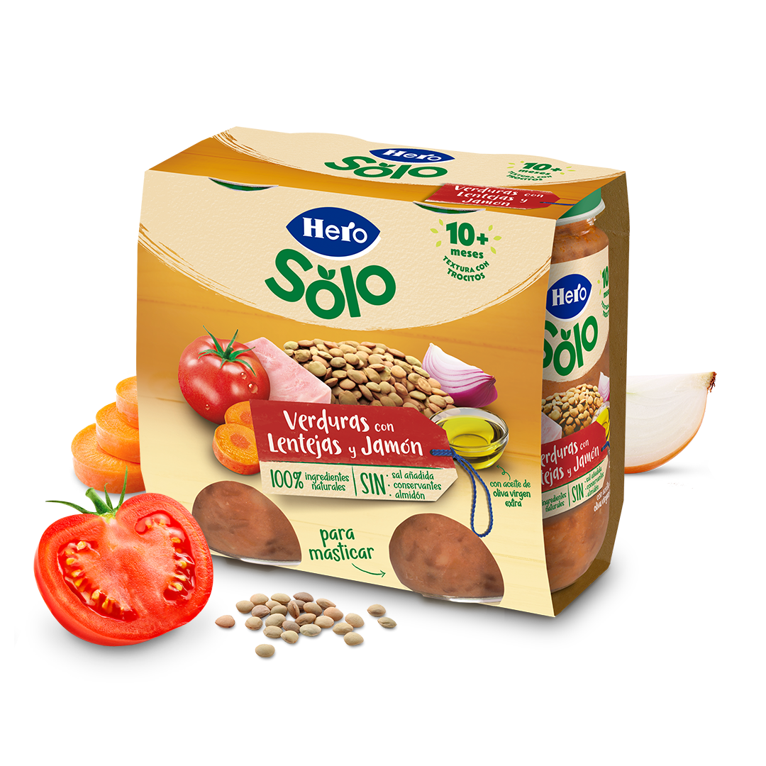 Tarrito Hero Solo verduras con lentejas y jamón